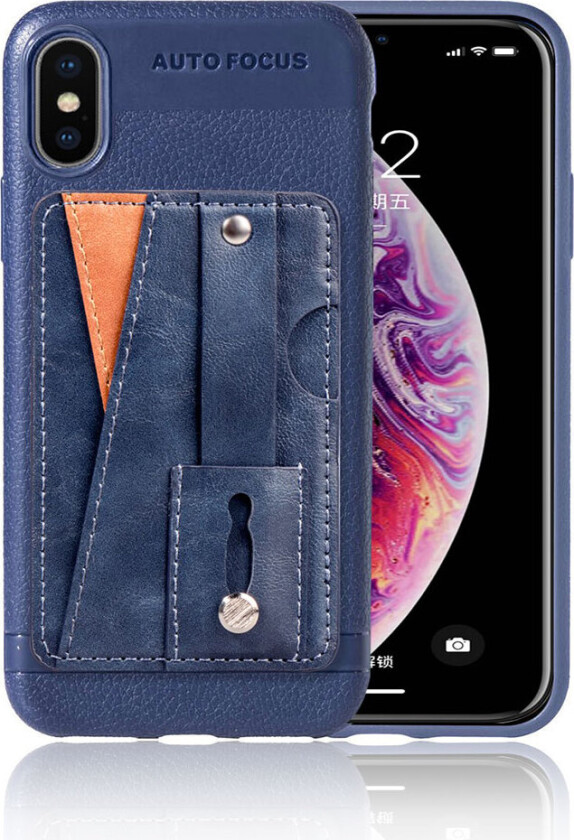 iPhone Xs Max beskyttelses deksel av TPU og syntetisk skinn med litchi tekstur - blå