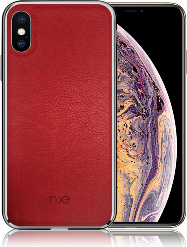 NXE iPhone Xs Max beskyttelses deksel av plastikk og ekte skinn - rød
