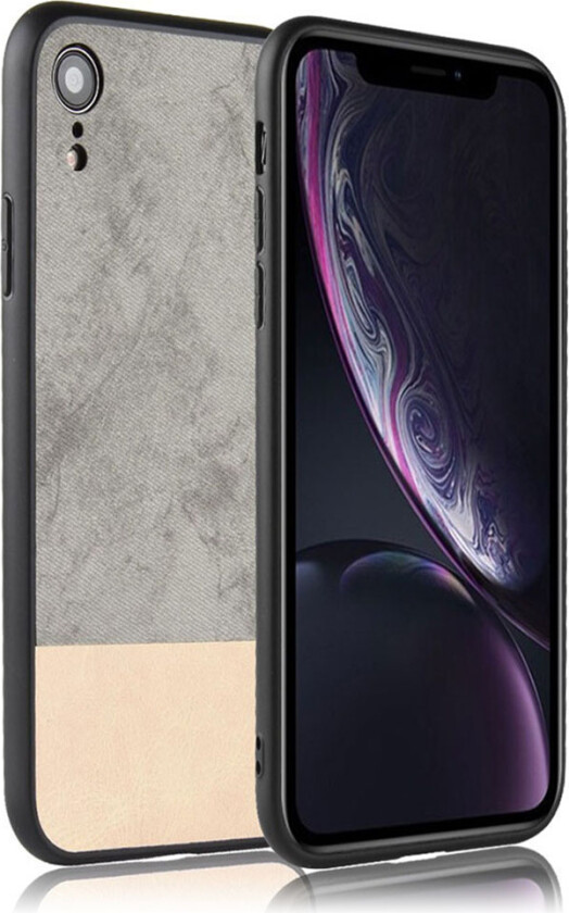 iPhone Xr beskyttelses deksel av plastikk dekt i syntetisk skinn med 2 fargers design - grå