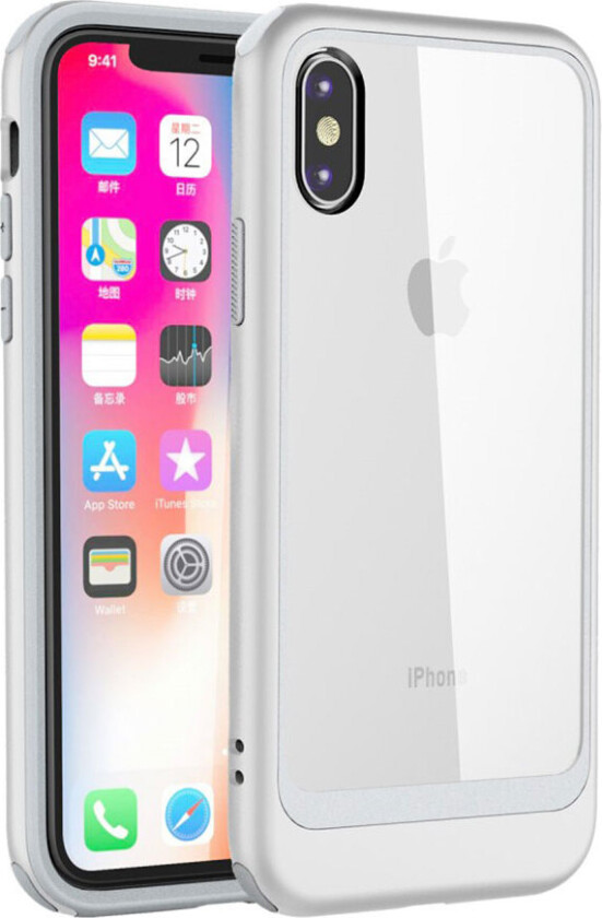 iPhone XS beskyttelses deksel av palstikk og TPU med avtagbare del - sølv