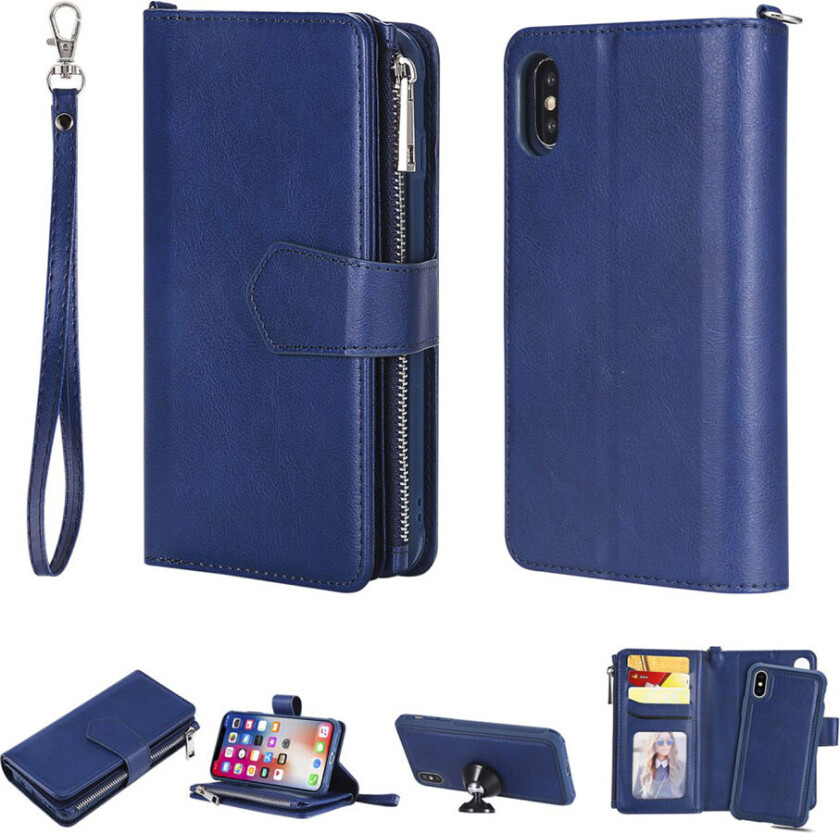 iPhone XS beskyttelses deksel av syntetisk skinn med 2 i 1 design - blå