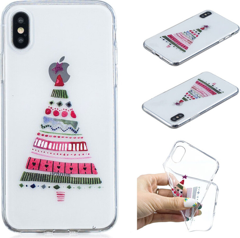 iPhone Xs Max beskyttelses deksel av TPU med printet jule mønster - fargelagt jule tre