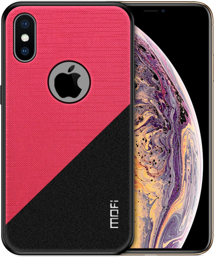 MOFI iPhone XS beskyttelses deksel av plastikk dekt i tekstil tøy - rose
