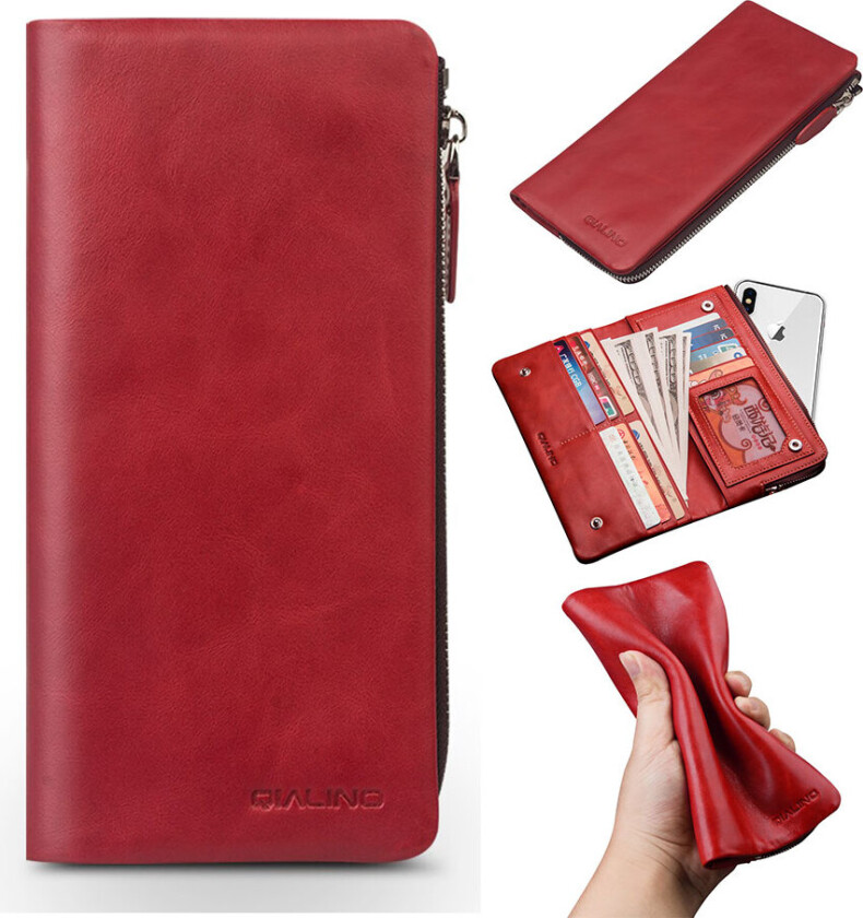 QIALINO iPhone Xs Max beskyttelses deksel av behandlet kuskinn med veske design - rød