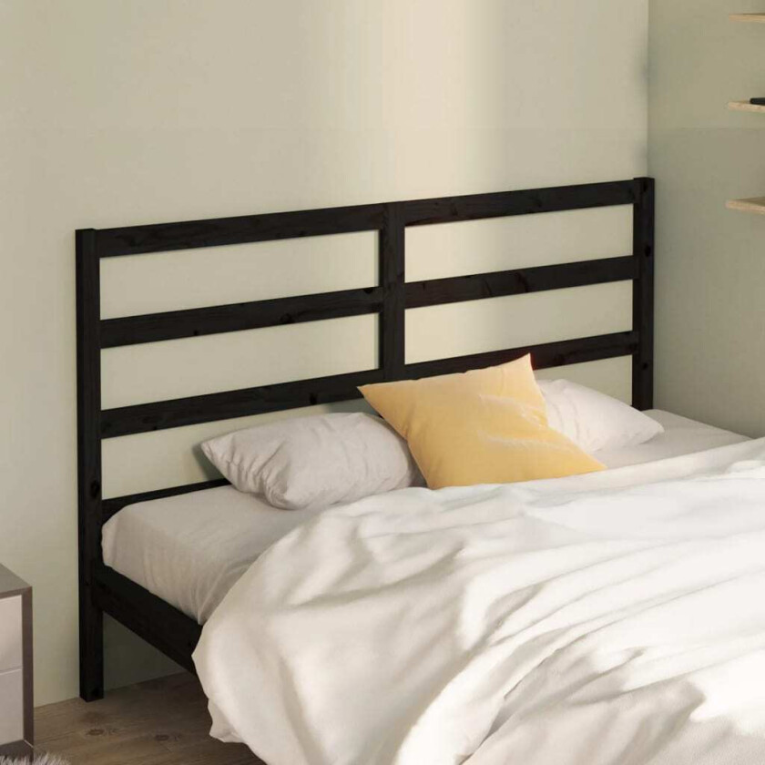 Sengegavl svart 146x4x100 cm heltre furu