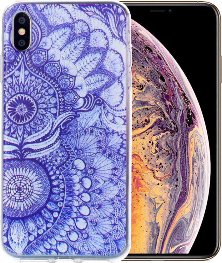 iPhone Xs Max beskyttelses deksel av TPU med printet mønster - blå lotus