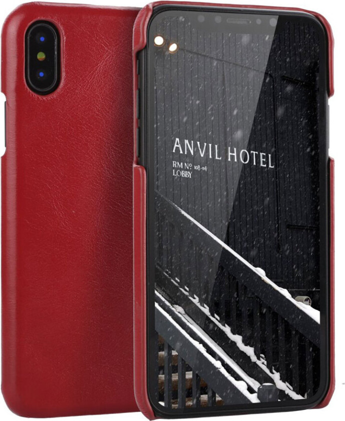 iPhone Xs Max beskyttelses deksel av plastikk dekt i ekte skinn med retro stil - rød
