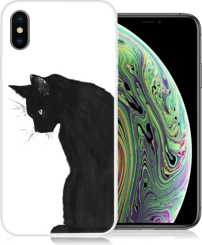 iPhone XS beskyttelses deksel av TPU med printet mønster - svart katt