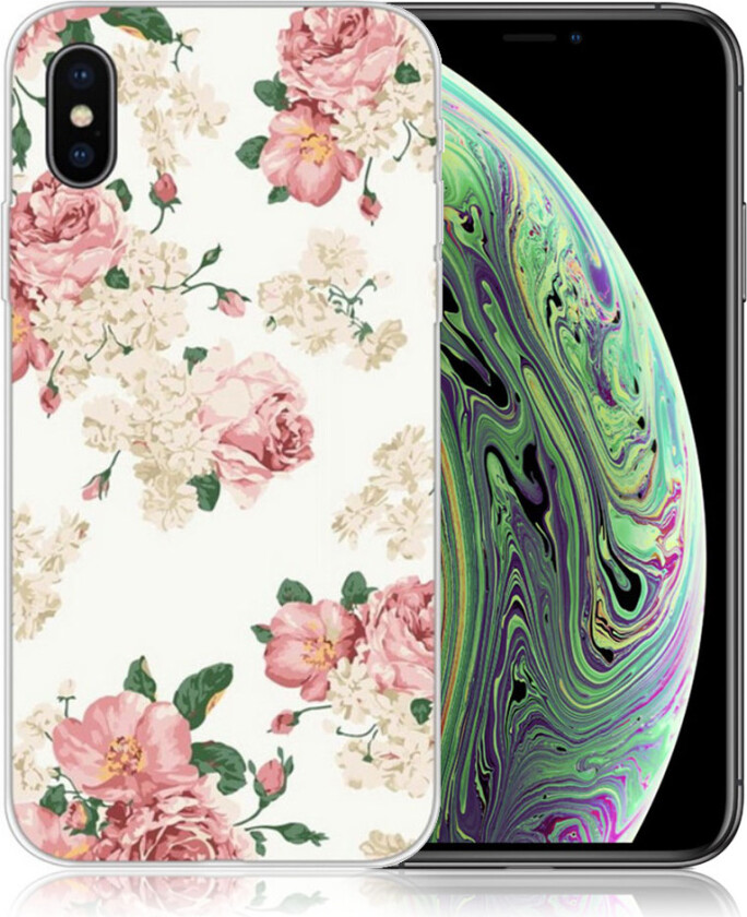 iPhone XS beskyttelses deksel av TPU med printet mønster - elegante blomster