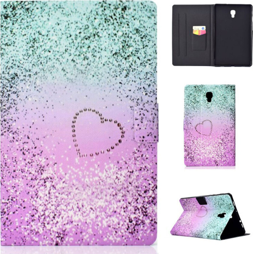 Galaxy Tab A 10.5 beskyttelses deksel av syntetisk skinn med printet mønster - glitter og hjerte