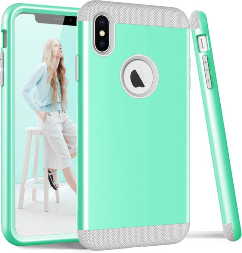 iPhone Xs Max beskyttelses deksel av silikon og plastikk - grå og grønn
