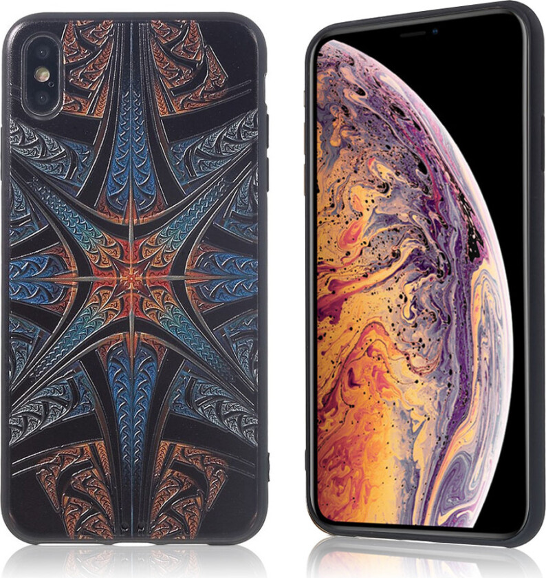 iPhone Xs Max beskyttelses deksel av TPU med hevet printet mønster - unikt kryss mønster