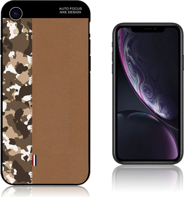 NXE iPhone Xr beskyttelses deksel av TPU med delt kamuflasje mønster - brun kamuflasje og brun