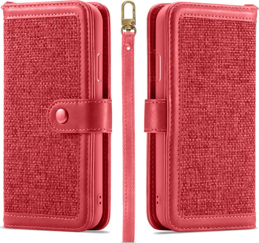 iPhone XS beskyttelses deksel av syntetisk skinn og tekstil med 2 i 1 design - rød
