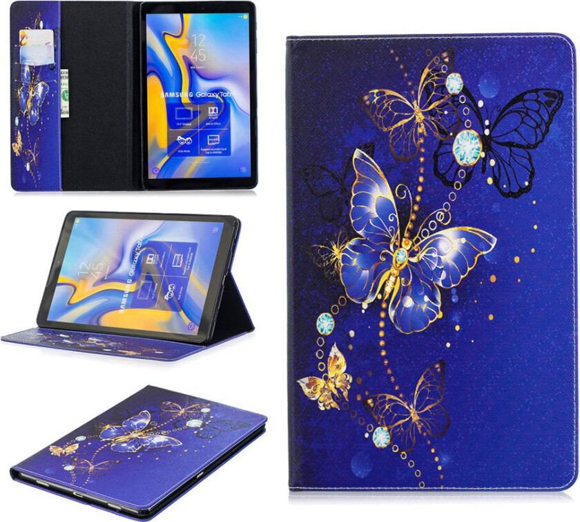 Galaxy Tab A 10.5 beskyttelses deksel av syntetisk skinn med printet mønster - lilla sommerfugler