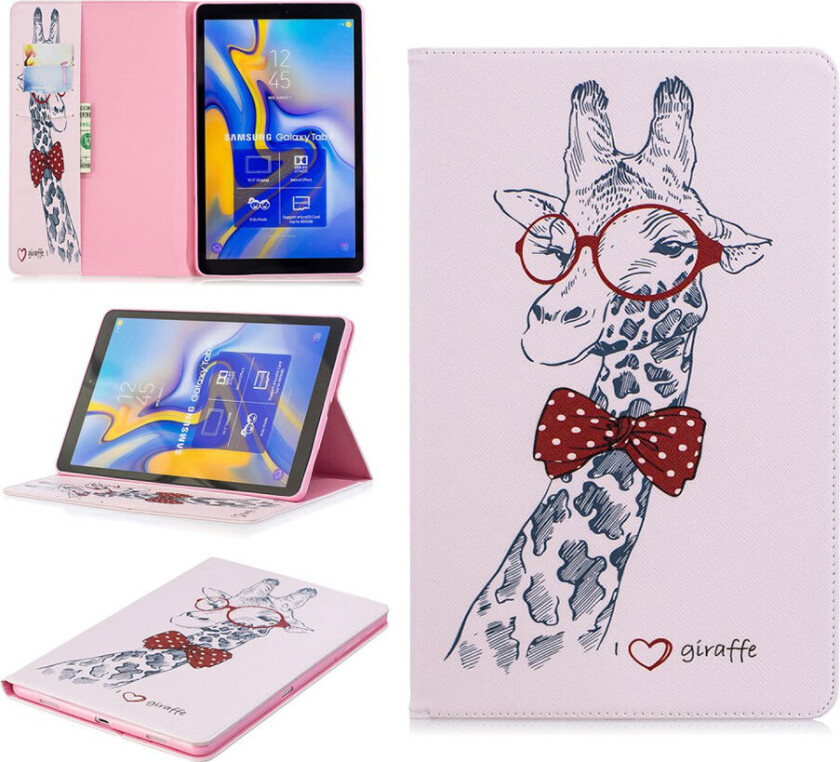 Galaxy Tab A 10.5 beskyttelses deksel av syntetisk skinn med printet mønster - sjarmerende sjiraff bruker briller