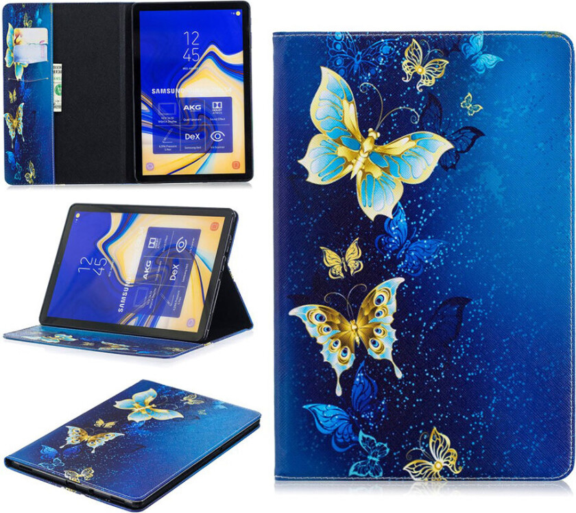 Galaxy Tab S4 beskyttelses deksel av syntetisk skinn med printet mønster - elegante sommerfugler