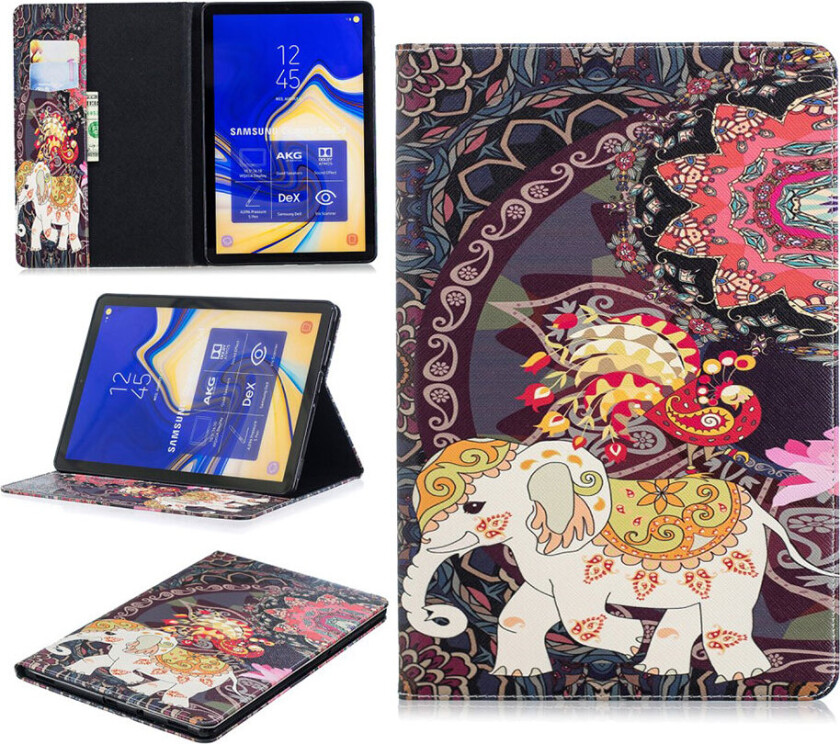 Galaxy Tab S4 beskyttelses deksel av syntetisk skinn med printet mønster - stamme elefant