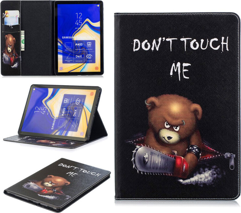 Galaxy Tab S4 beskyttelses deksel av syntetisk skinn med printet mønster - brun bjørn og advarsel ord