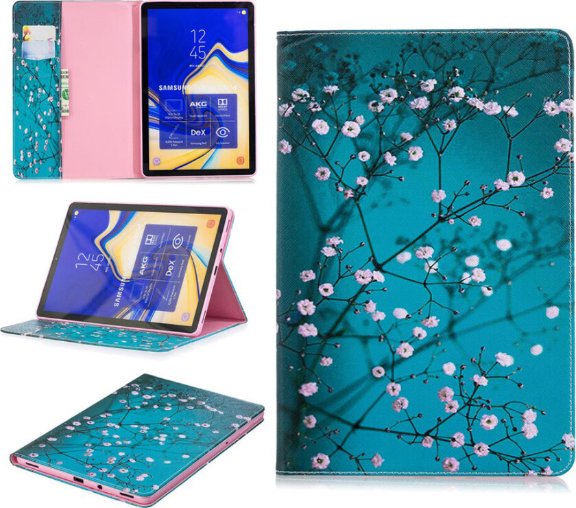 Galaxy Tab S4 beskyttelses deksel av syntetisk skinn med printet mønster - tre med blomster