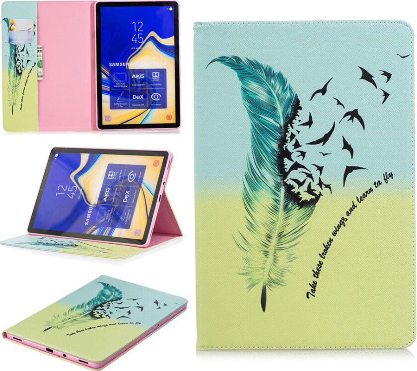 Galaxy Tab S4 beskyttelses deksel av syntetisk skinn med printet mønster - fjær mønster