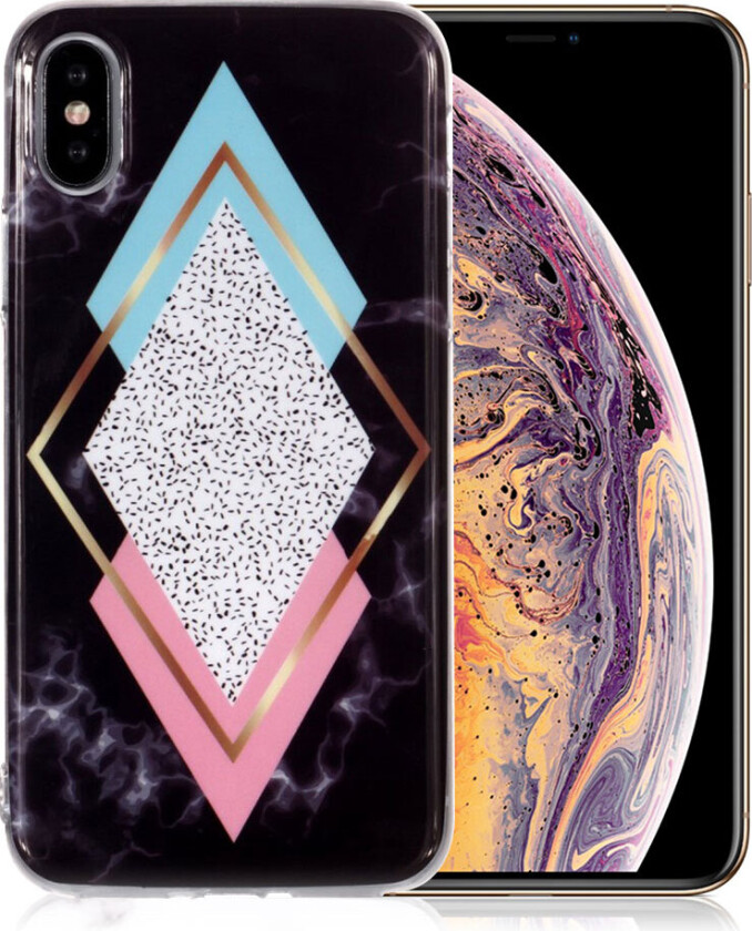 iPhone Xs Max beskyttelses deksel av TPU med IMD marmor printet mønster - stil K