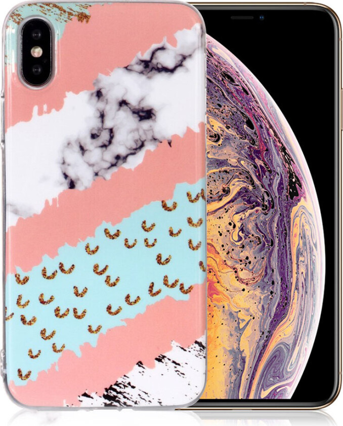 iPhone Xs Max beskyttelses deksel av TPU med IMD marmor printet mønster - stil P