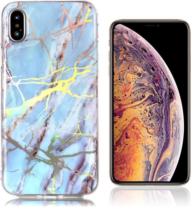 iPhone Xs Max beskyttelses deksel av TPU med laser utskjært marmor mønster - blå