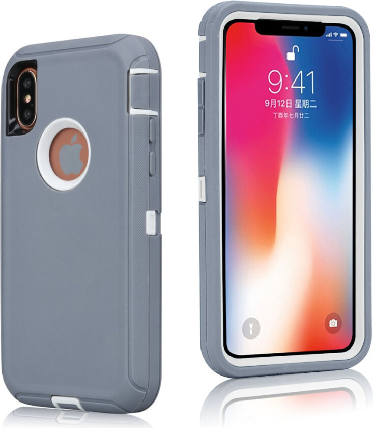 iPhone Xs Max beskyttelses deksel av plastikk og TPU - grå og hvit