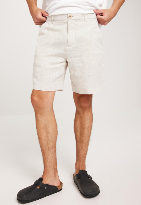Slhregular-Mads Linen Shorts Noos Linshorts Beige