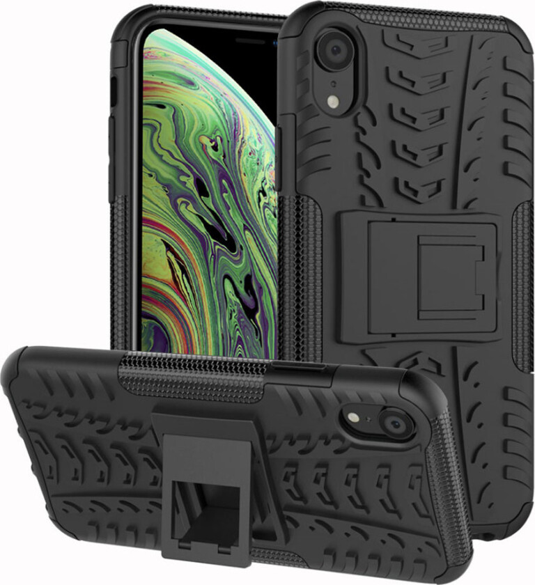 iPhone XS beskyttelses deksel av hybrid materiale med dekk mønster - svart