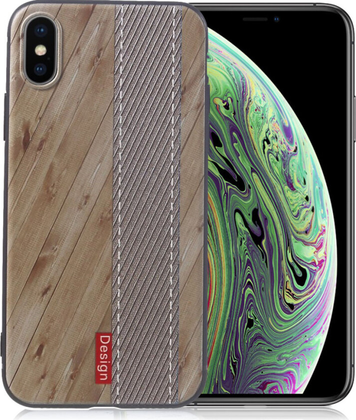 iPhone XS beskyttelses deksel av TPU med hevet printet mønster - beige tre tekstur
