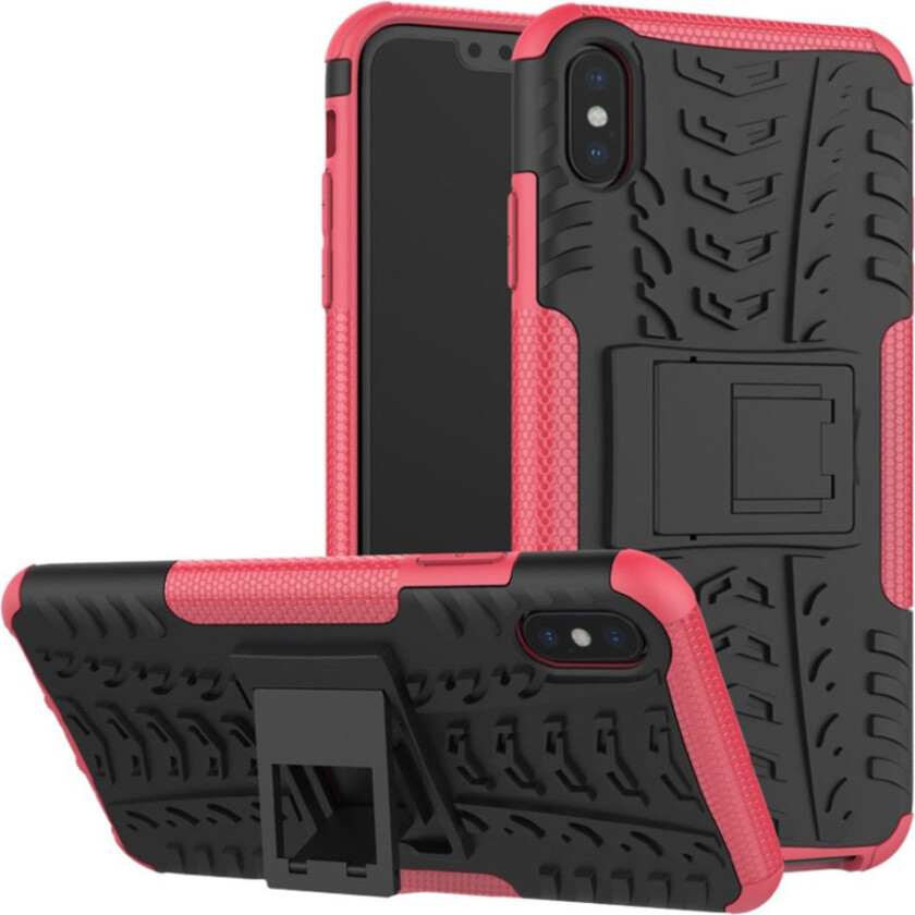 iPhone Xs Max beskyttelses deksel av hybrid materiale med dekk mønster - svart og rose