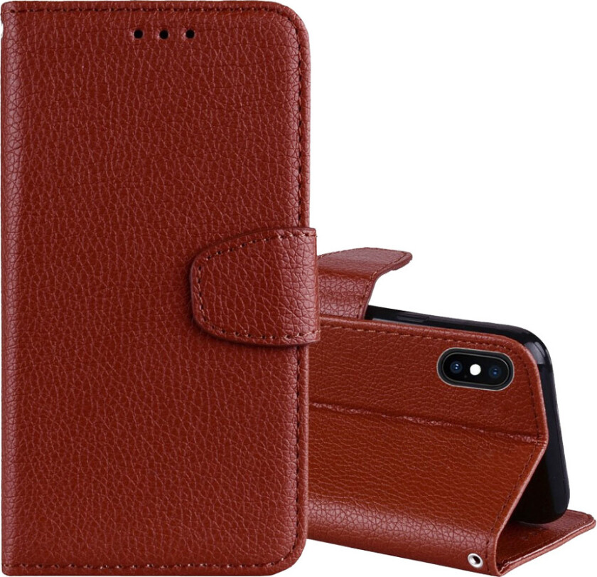 iPhone Xs Max beskyttelses deksel av syntetisk skinn med litchi tekstur - brun