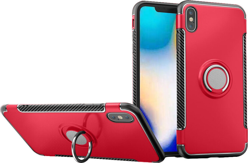 iPhone Xs Max beskyttelses deksel av plastikk og TPU med karbon fiber tekstur - rød