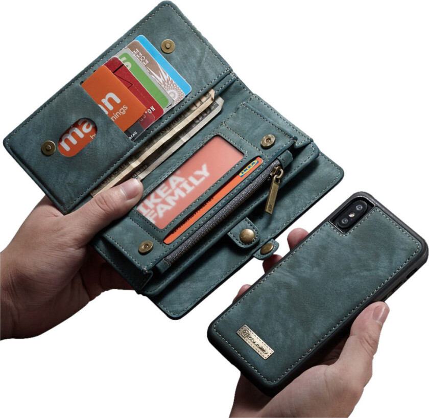 CASEME iPhone Xs Max beskyttelses deksel av behandlet kuskinn og plastikk med 2 i 1 design og vintage stil - blå