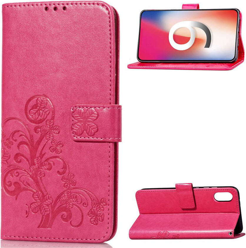 iPhone Xs Max beskyttelses deksel av syntetisk skinn med kløver mønster avtrykk - rose