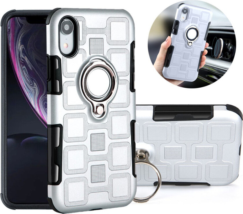 iPhone Xr beskyttelses deksel av TPU og plastikk med geometrisk mønster - sølv