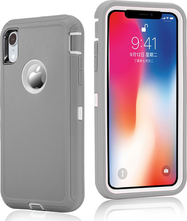 iPhone Xr beskyttelses deksel av plastikk og TPU - grå og hvit