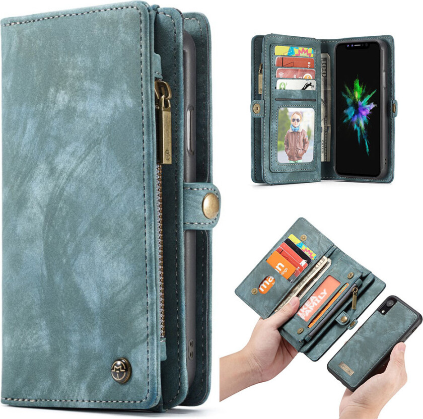 CASEME iPhone Xr beskyttelses deksel av behandlet kuskinn med 2 i 1 design - blå