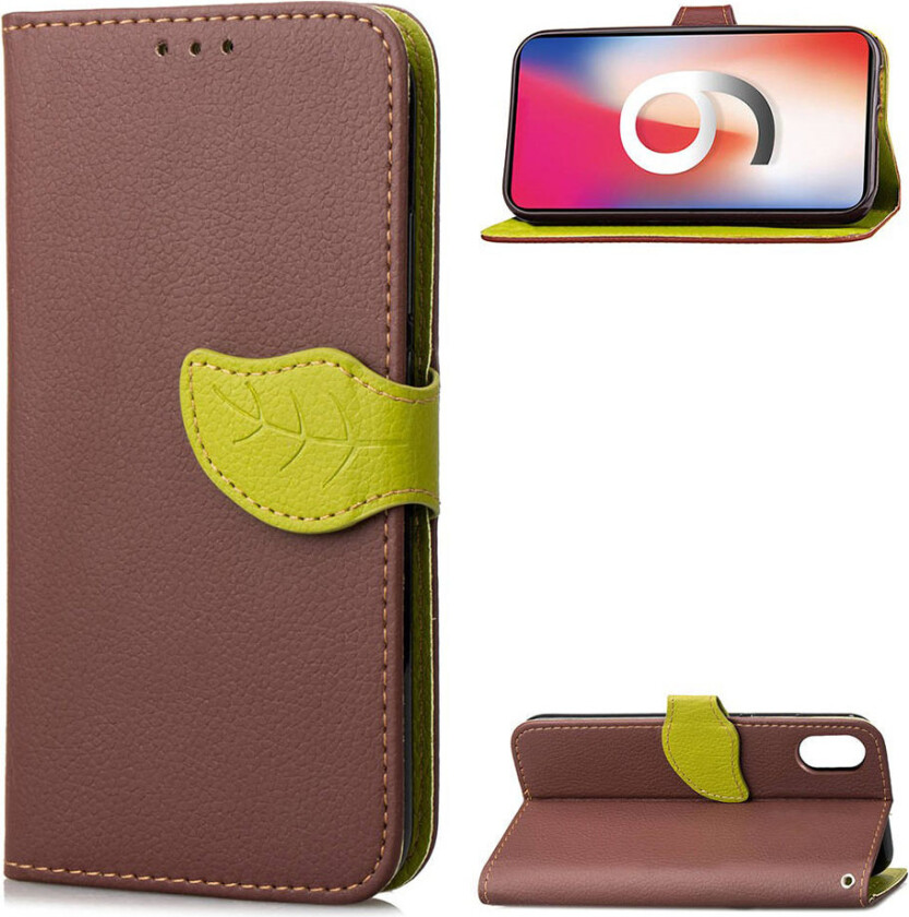 iPhone Xr beskyttleses deksel av syntetisk skinn med blad design - brun