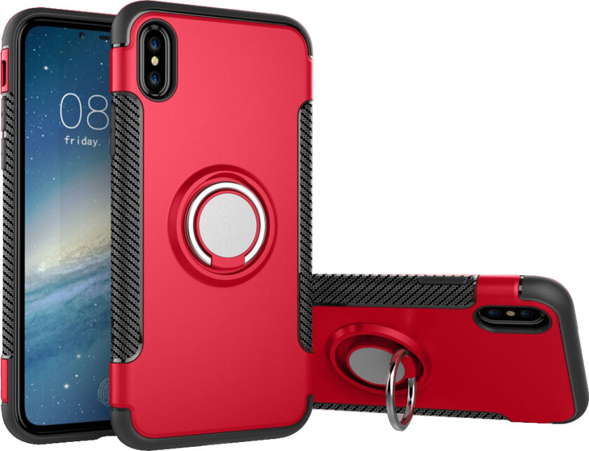 iPhone XS beskyttelses deksel av TPU og plastikk med karbon fiber tekstur - rød