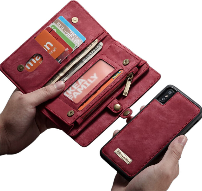 CASEME iPhone XS beskyttelses deksel av behandlet kuskinn i vintage stil med 2 i 1 design - rød