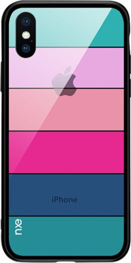NXE iPhone Xs Max beskyttelses deksel av TPU og herdet glass med printet mønster av striper - Stil B