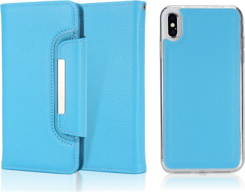 iPhone Xs Max beskyttelses deksel av syntetisk skinn med 2 i 1 design og litchi tekstur - blå