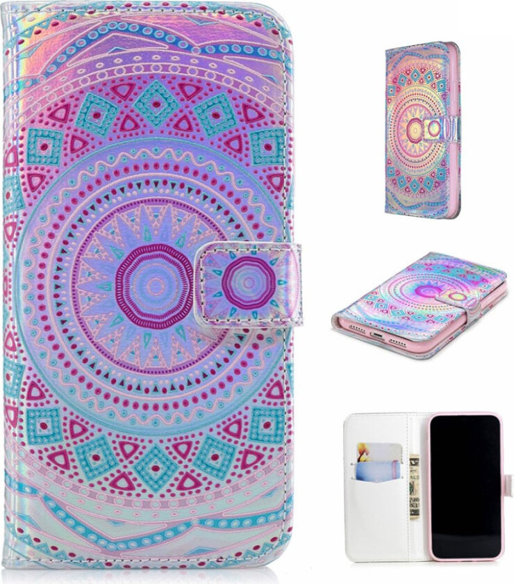 iPhone Xs Max beskyttelses deksel av syntetisk skinn med hevet laser print - unik blomst