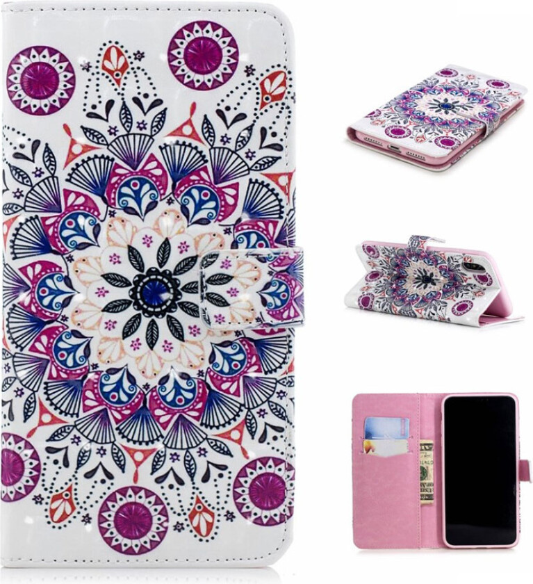 iPhone Xs Max beskyttelses deksel av syntetisk skinn med printet mønster og lyse flekker dekor - unik blomst