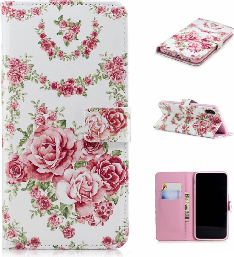 iPhone Xs Max beskyttelses deksel av syntetisk skinn med hevet printet mønster - pion