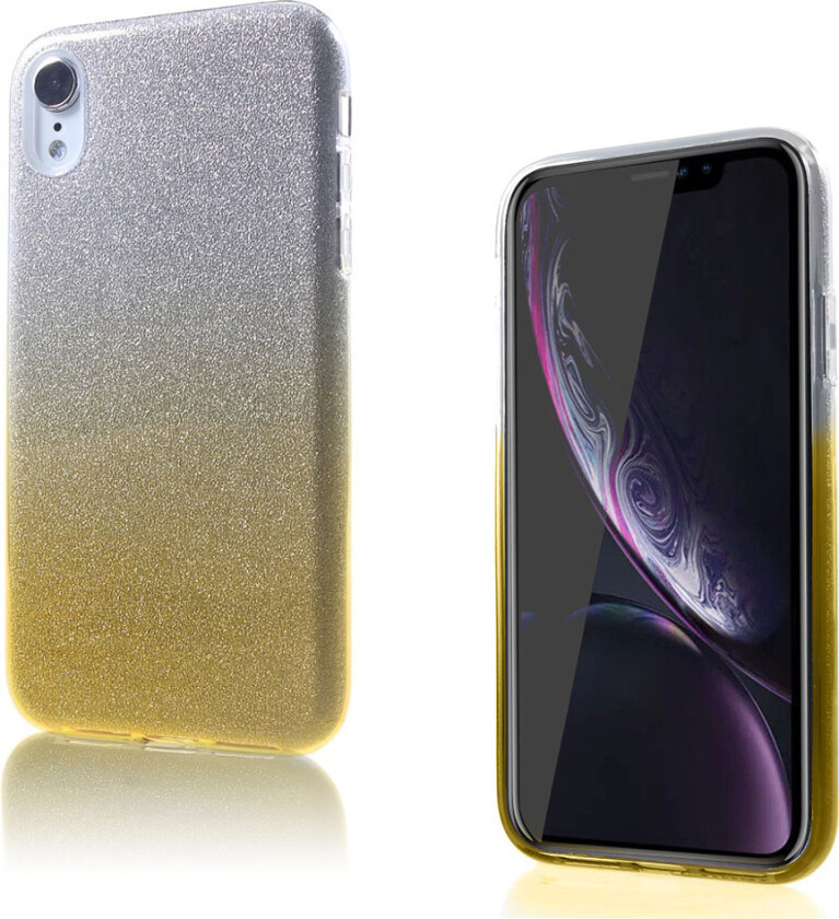 iPhone Xr beskyttelses deksel av TPU og hard plastikk med gradient farge mønster og glitter - gull