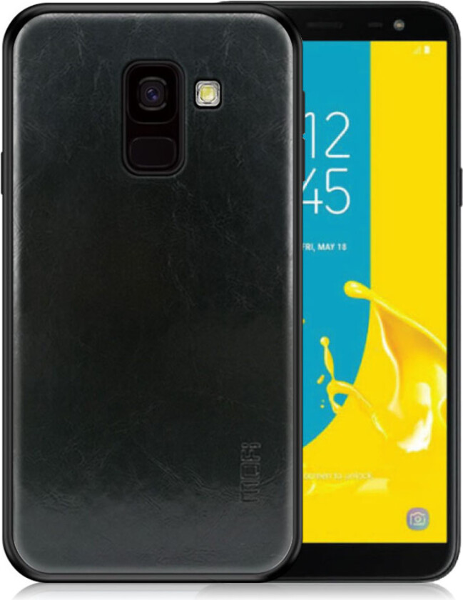 MOFI Samsung Galaxy J6 beskyttelses deksel av plastikk dekt i syntetisk skinn - svart